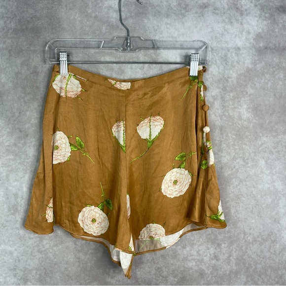 Maeve x Anthropologie Floral Satin Tie Shorts In Brown Women's Size US 2 - Picture 3 of 7